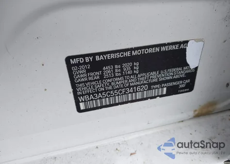 2012 BMW 328I z USA, uszkodzony, nr VIN WBA3A5C55CF341620